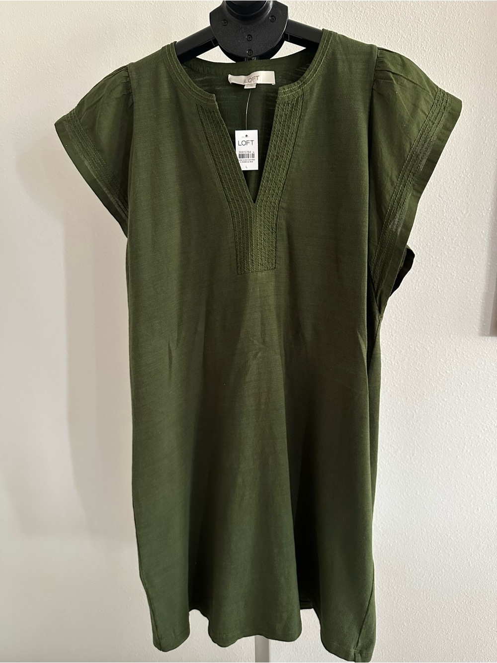LOFT Olive Green Short-Sleeve V-Notch Tunic